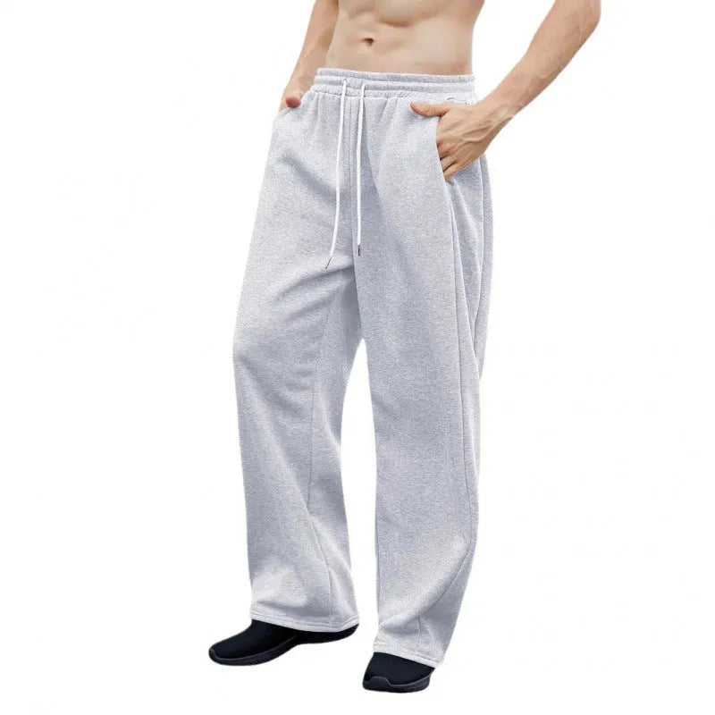 Men's high-waist drawstring corduroy sweatpants in straight loose cut, available in multiple solid colours, sizes S to XXXL