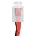 7.4V 1200mAh 2S Lithium Polymer RC battery with red JST connector, shown with dimensions.