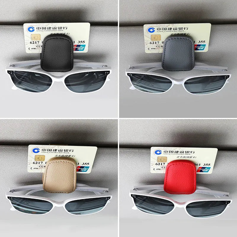 PU leather car sunglasses holder clip in universal size for sun visor mounting