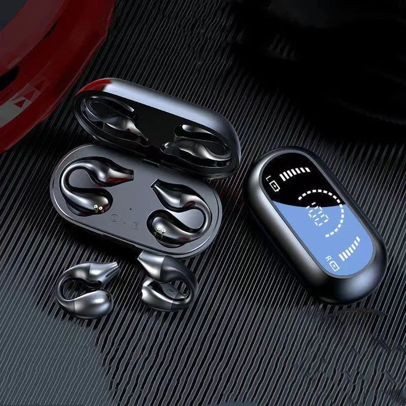 Ear clip bone conduction headphone Bluetooth 5.2 wireless earbuds white with 350mAh charging box