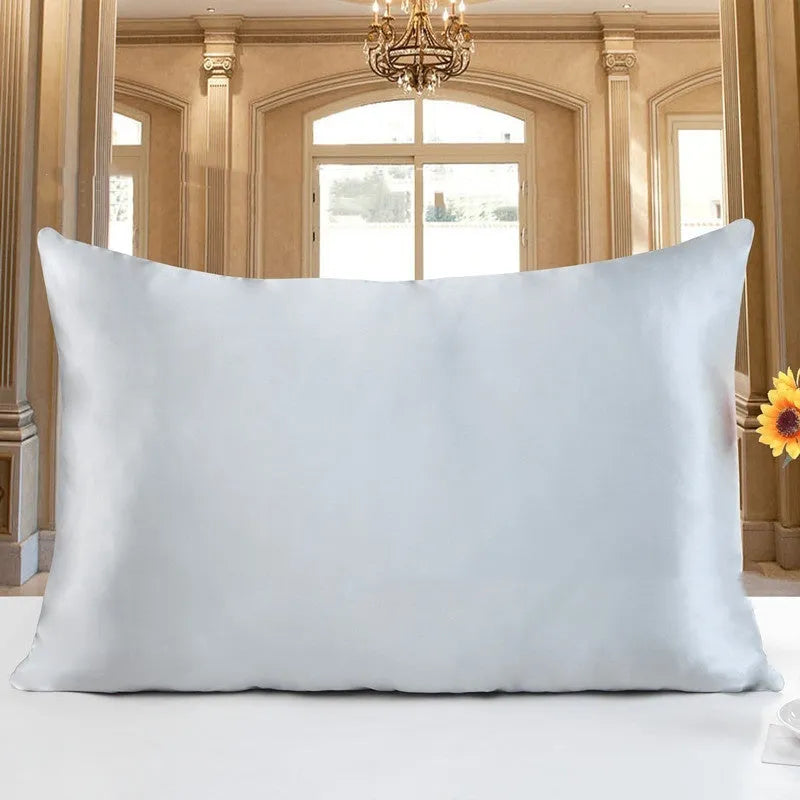 19M double-sided silk pillowcase shown in apricot colour, with size options 51x66, 51x76, and 51x91 cm.