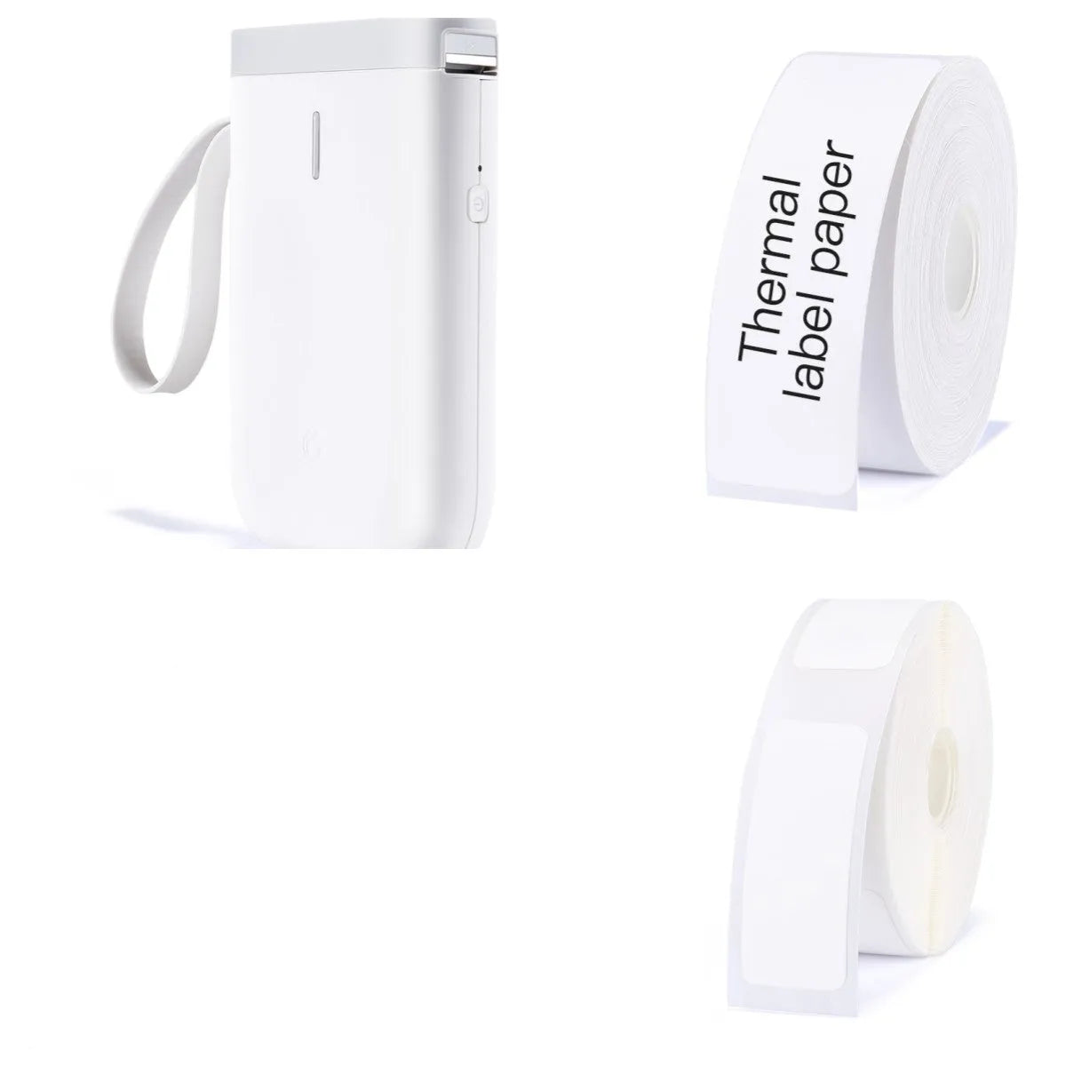 D11 Bluetooth direct thermal label printer in black, compact size 108x76x30mm, with thermal paper roll