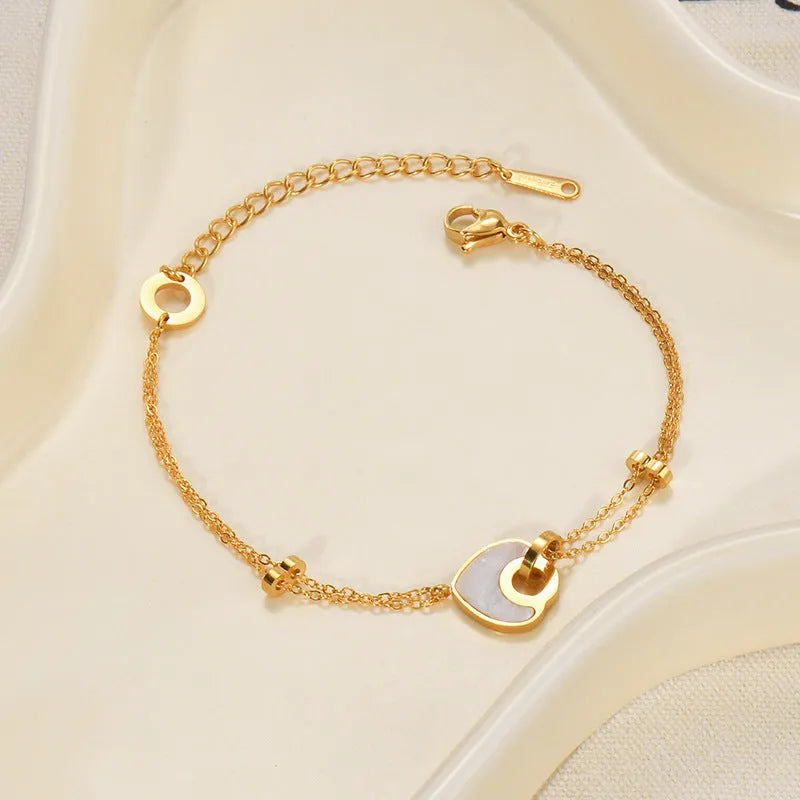 Stainless steel resin bracelet with double layer heart design for women