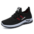 Breathable mesh casual shoes in black, grey, purple, and red colours with flat PVC sole