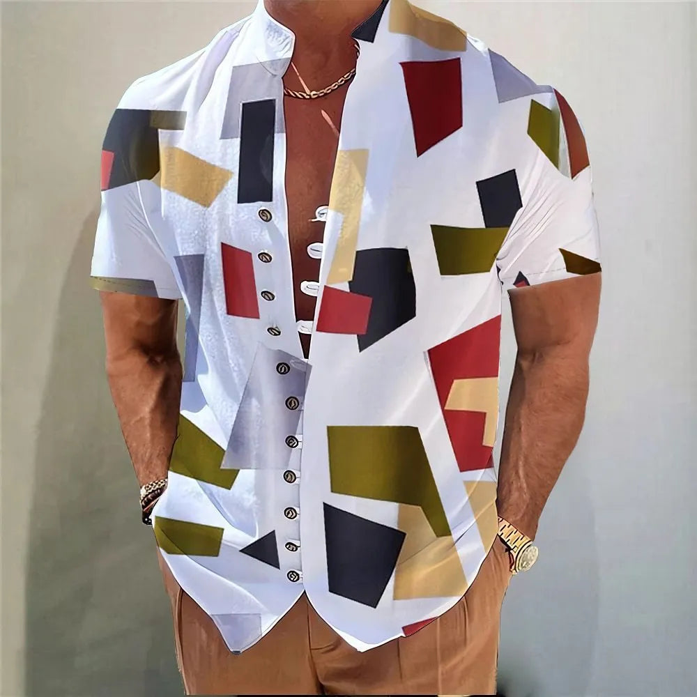 Youth geometric 3D printed floral pattern cardigan shirt in chemical fibre blend fabric