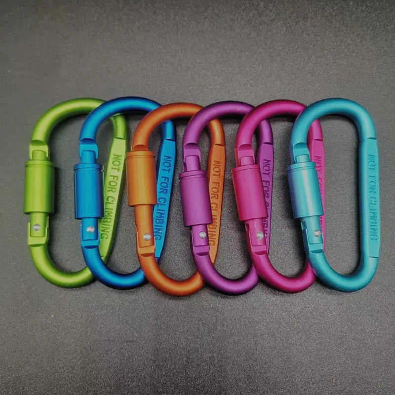 Flat D-type aluminium carabiner with automatic lock in red, showing 8 cm size.