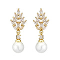 Geometric pearl earrings with micro inlaid zircon stones in gold plating