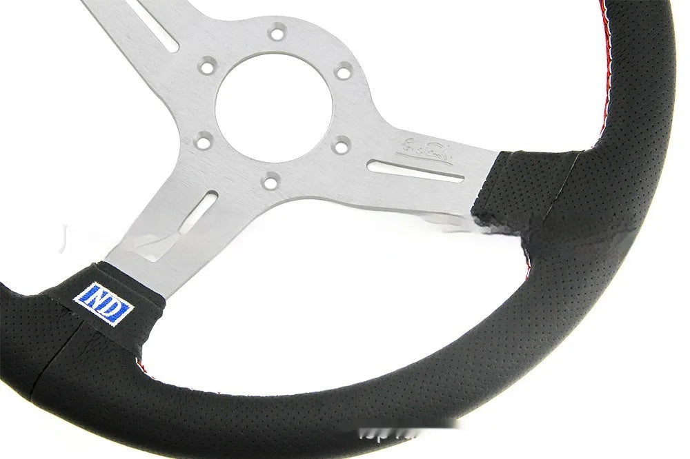 14-inch leather steering wheel with middle concave design shown with black skeleton frame