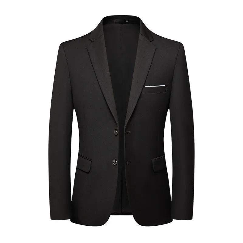 Men's business casual single coat solid colour nylon jacket in black on a hanger