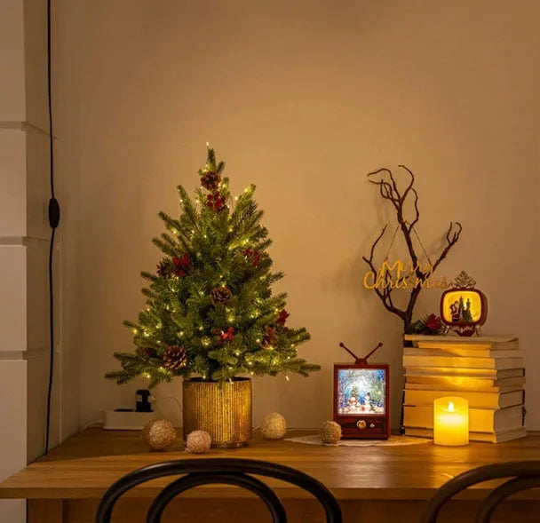 45cm Christmas tree with lights, plug-in version, 3m black wire, 100 lights, flame retardant decoration