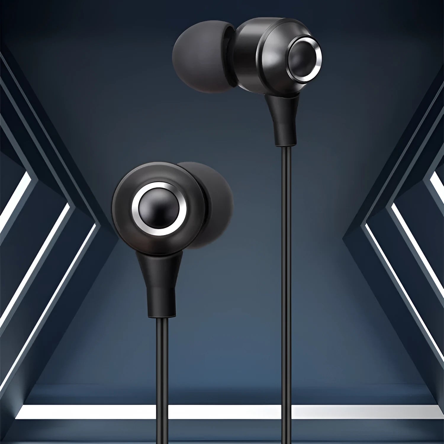 Wired in-ear headphones with 3.5mm straight plug, silicone earplugs, and TPE cable