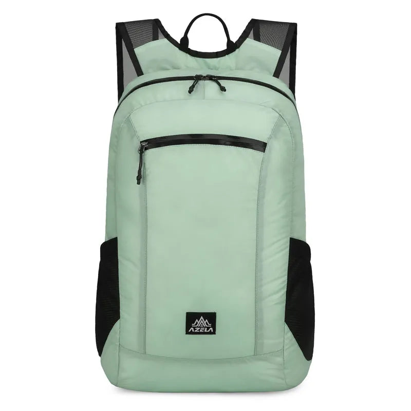 AZELA Lightweight Hiking Backpack in White with multiple pockets and breathable mesh straps for outdoor travel