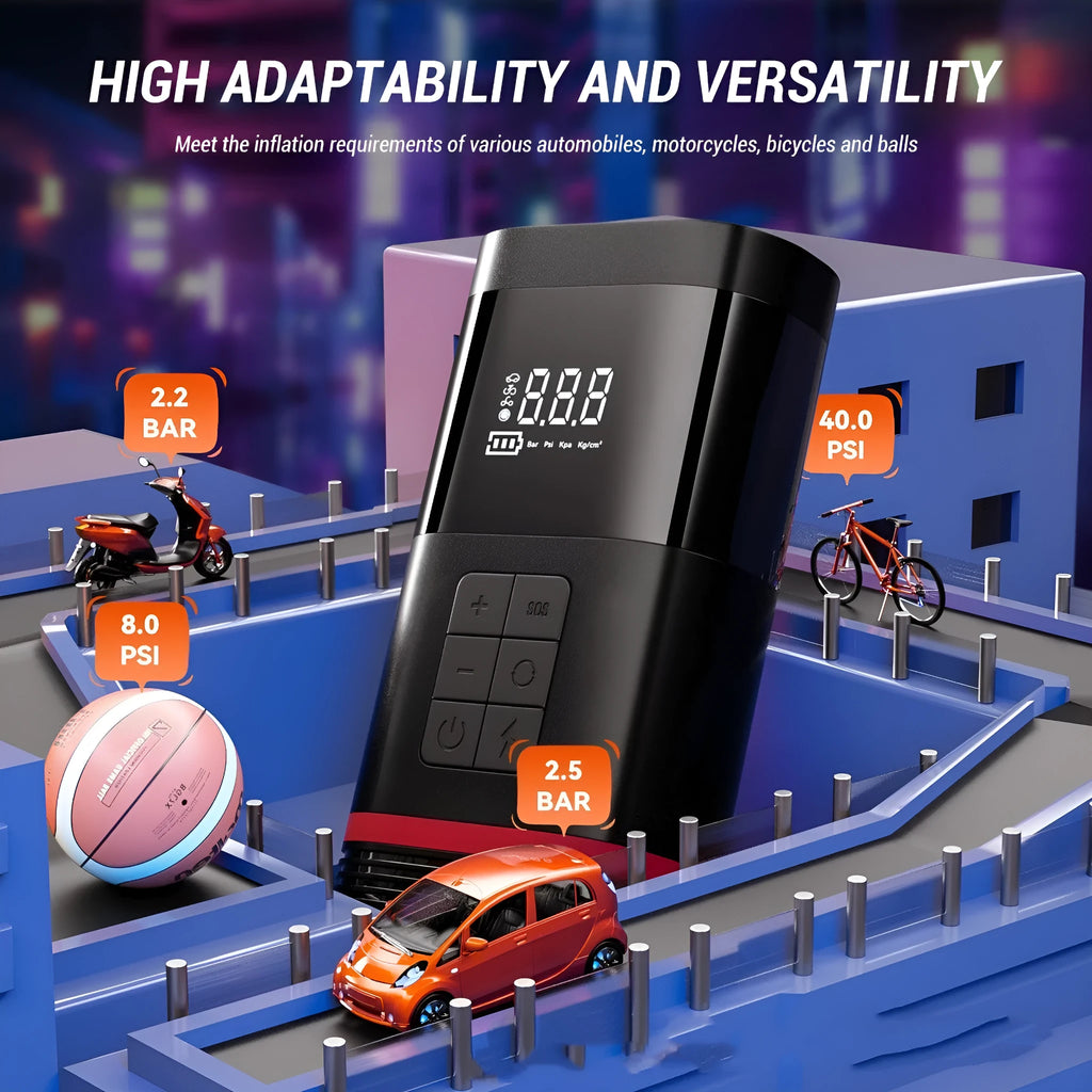 Black wireless car jump starter power bank with 100W output measuring 19.5cm long