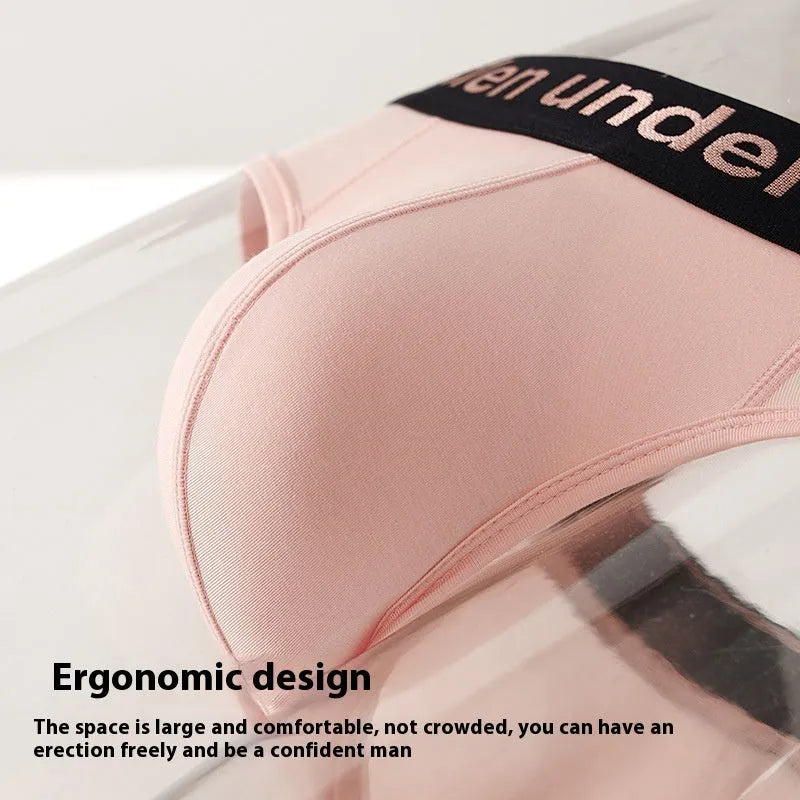 Men's modal briefs with gradient belt detail in low waist design showing black, white, and pink colour options