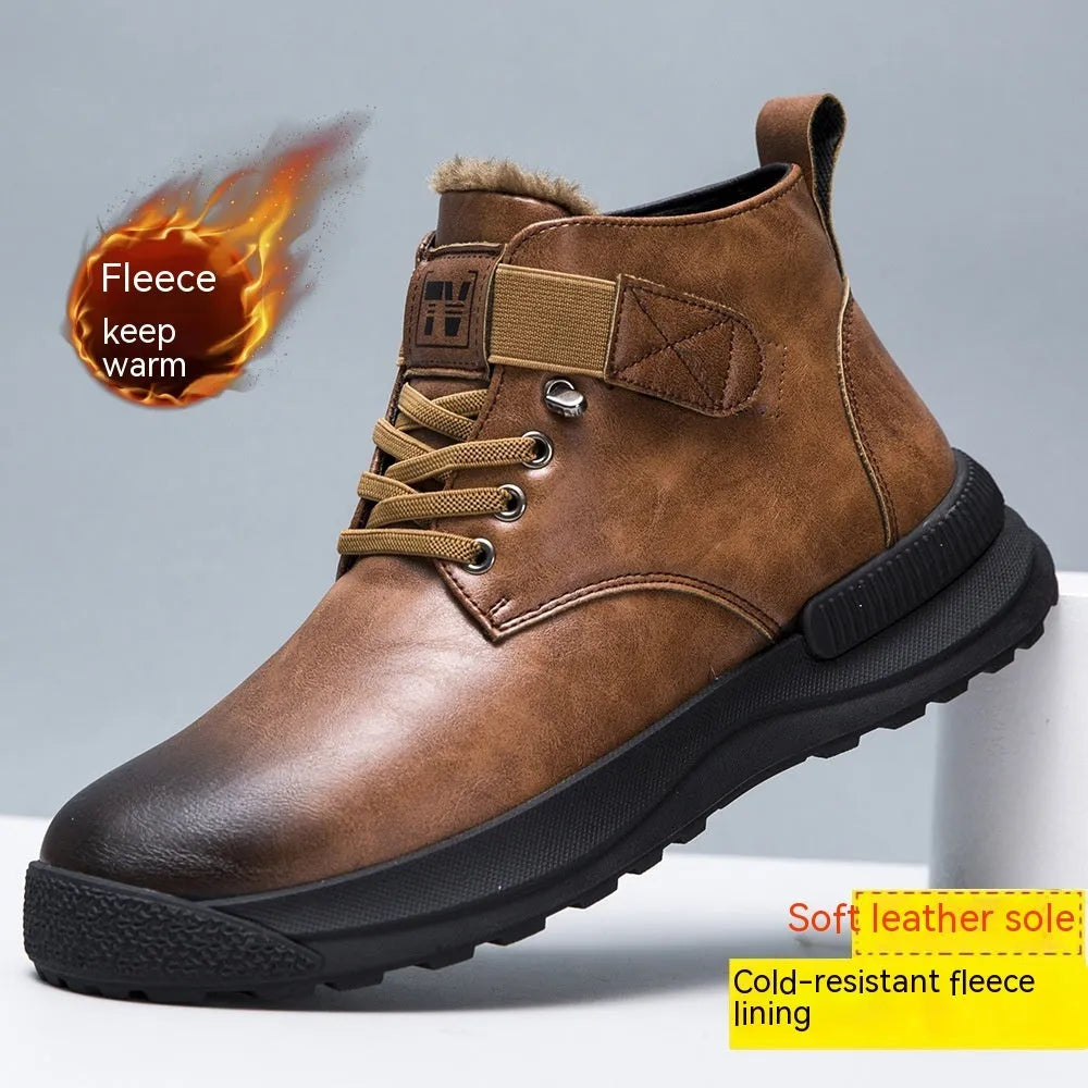 Men's black Martin Boots high-top platform boots with velvet artificial PU upper and rubber sole