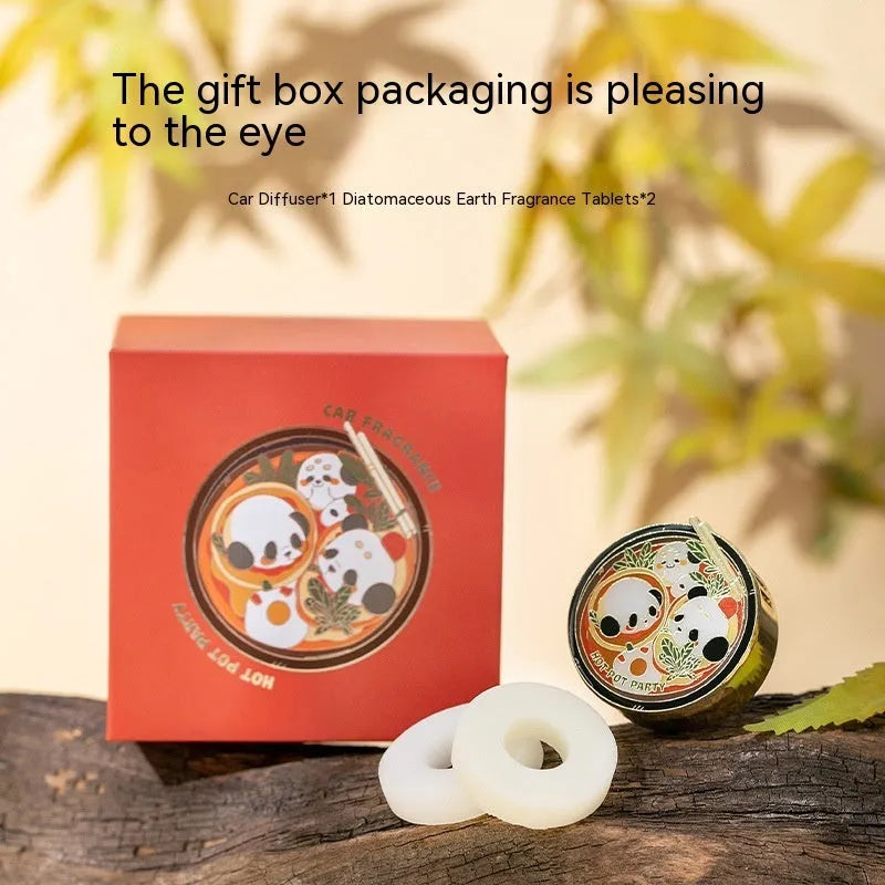 Panda hot pot design car air freshener with clip-on vent mount and diatomaceous earth fragrance tablets