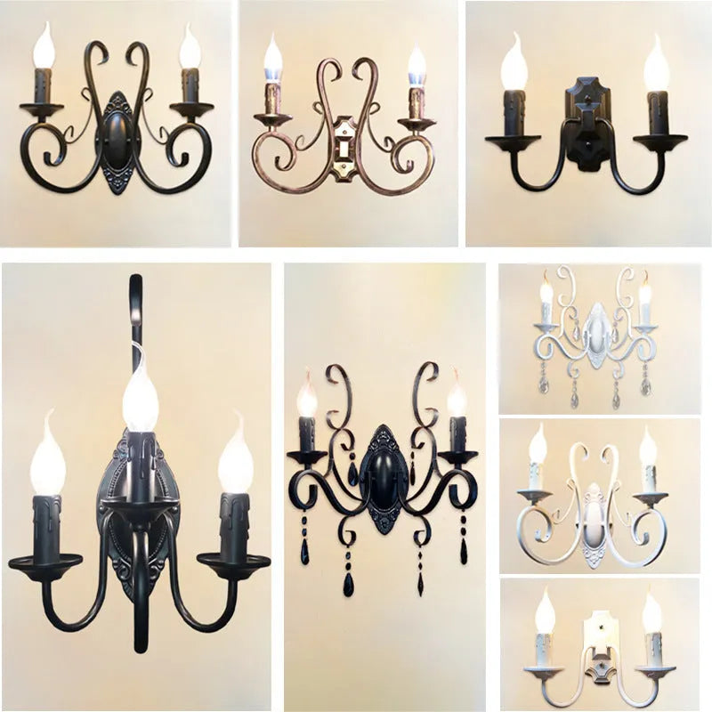 European style black iron double-headed wall lamp 220V indoor lighting