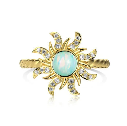 Women's pure silver ring with inlaid sun in golden blue colour – electroplated finish – size 7 – side view