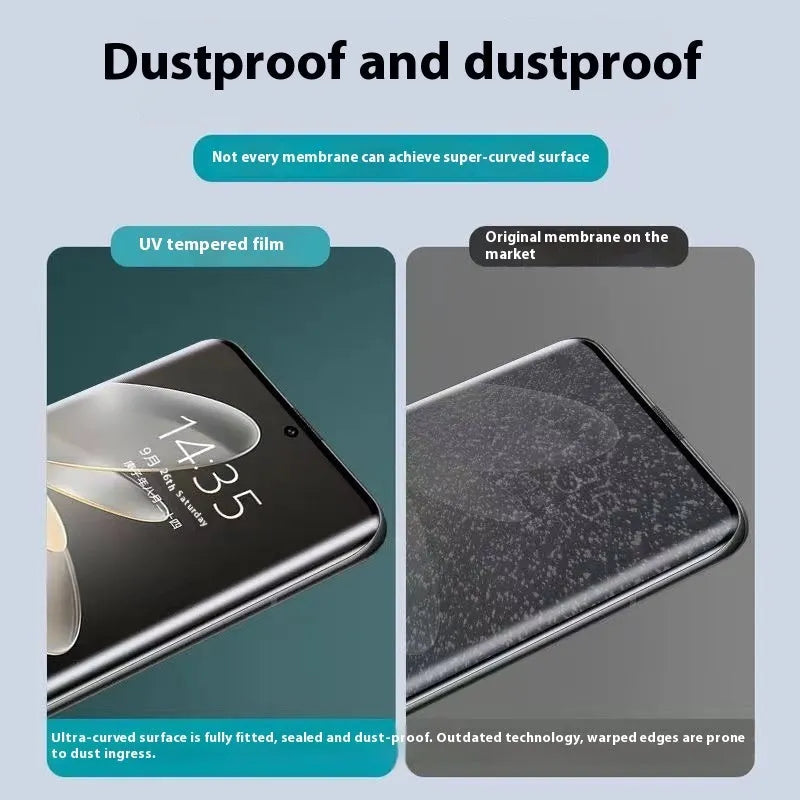 UV full glue tempered glass screen protector for Samsung Galaxy S24 showing HD clarity and full-screen coverage