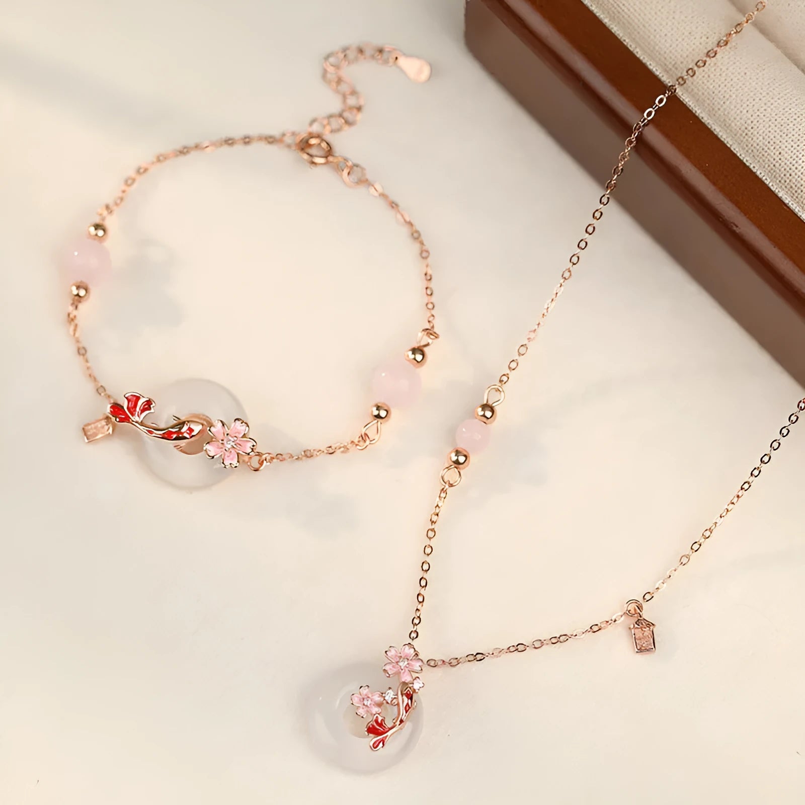 S925 sterling silver bracelet for women with white chalcedony crystals and electroplated koi colour finish