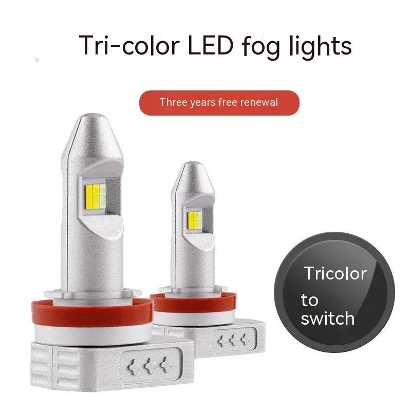 Single LED fog lamp bulb with aluminium housing, showing connector types H8 H9 H11 9005 9006 PSX24 PSX26.