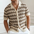 Short sleeve corrugated sweater in Tencel viscose with a textured hollow jacquard and flocked finish.