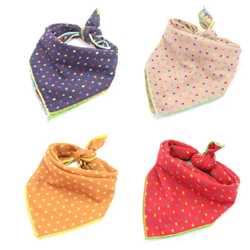 Plaid double sided cotton pet scarf in beige colour, 45x45cm, laid flat on surface
