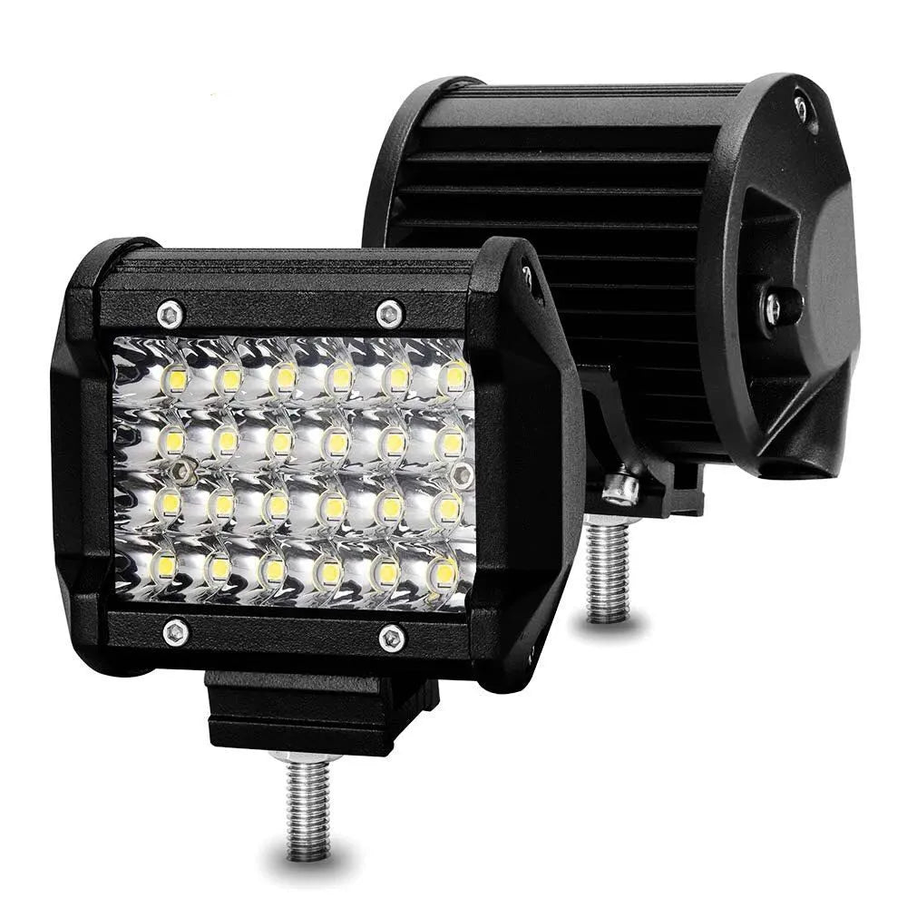 Black 4-row LED light bar with aluminium case and stainless steel bracket for vehicle mounting.