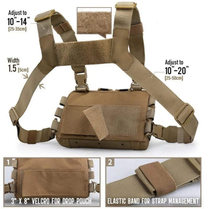 Men's outdoor tactics vest jacket bag in solid Oxford cloth with waterproof feature and three colour options Black Brown Army Green