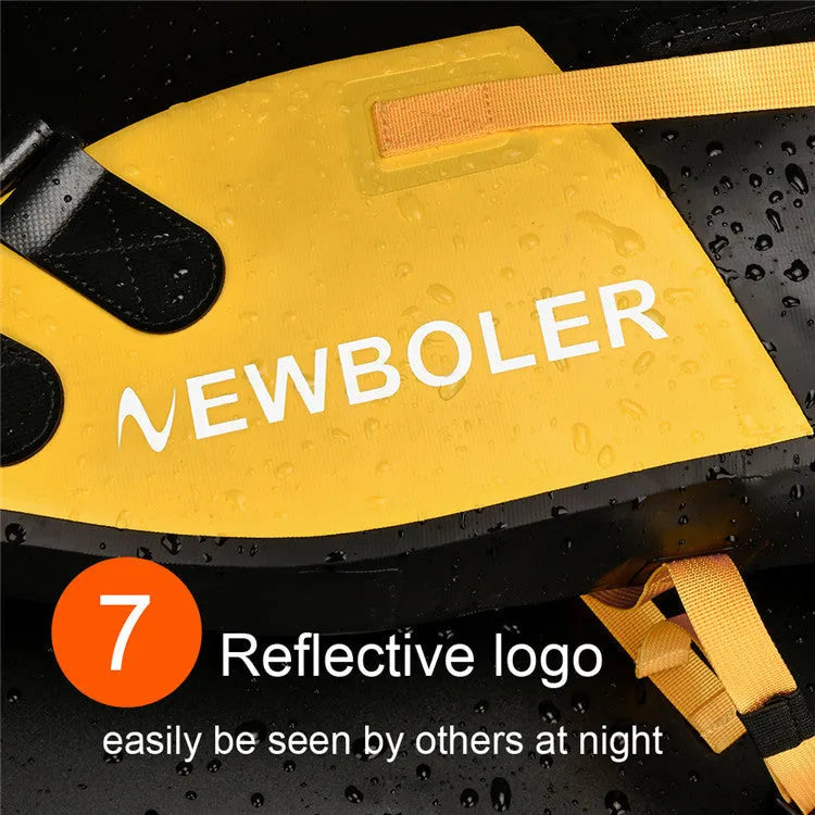 Waterproof PVC bicycle tail bag in yellow, mounted on bike, showing 13L capacity.