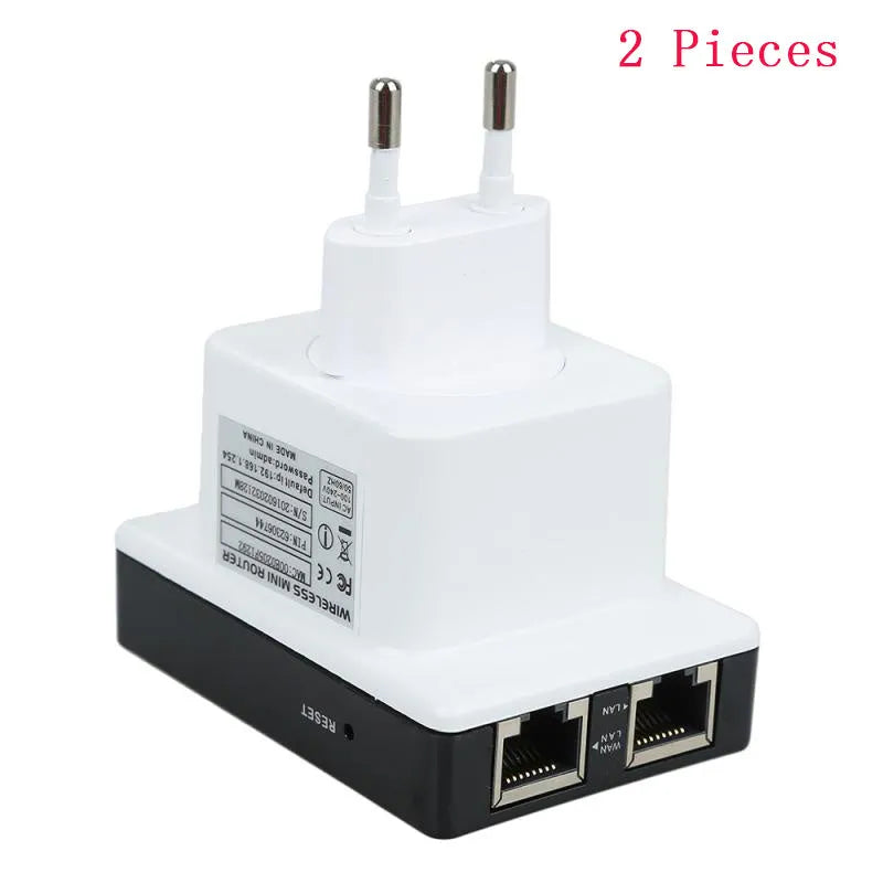 300Mbps WiFi repeater with dual Ethernet ports and UK plug, white plastic housing