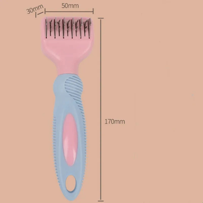 Stainless steel pet grooming comb with knot knife blade in pink and purple colour options