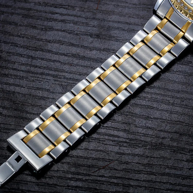 Fashionmonger men's automatic mechanical watch with luminous hands on wrist, showing gold case and white dial option.