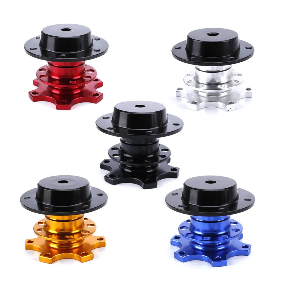 Car steering wheel quick release adapter showing multiple colour options