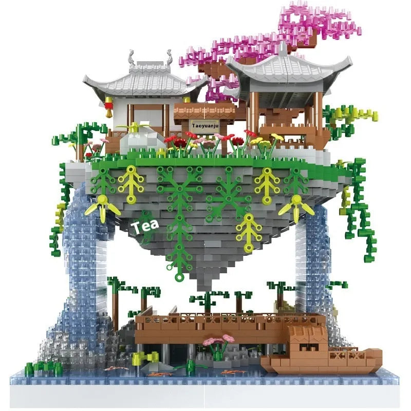 M2071 Peach Blossom Pond decorative lamp building block set with built-in lighting and acrylic dust cover