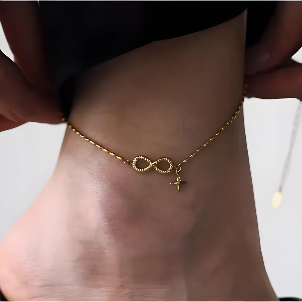 Gold titanium steel asterism pendant anklet for women single bar chain geometric shape