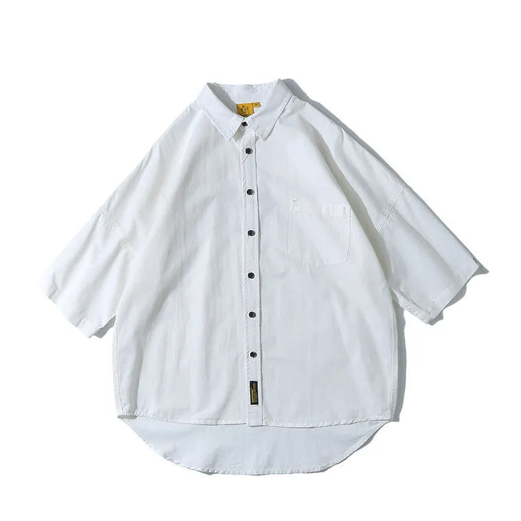 Men's summer cotton cardigan shirt in pure colours with Japanese loose fit
