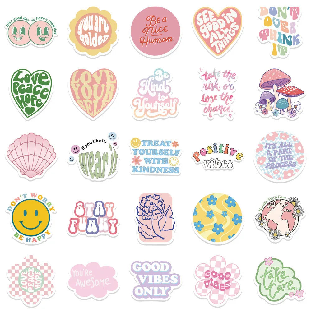 Danish pink motivational stickers with graffiti and cartoon patterns for smooth surfaces