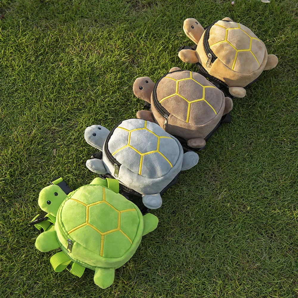 Turtle-shaped dog backpack harness in green colour with metal zipper