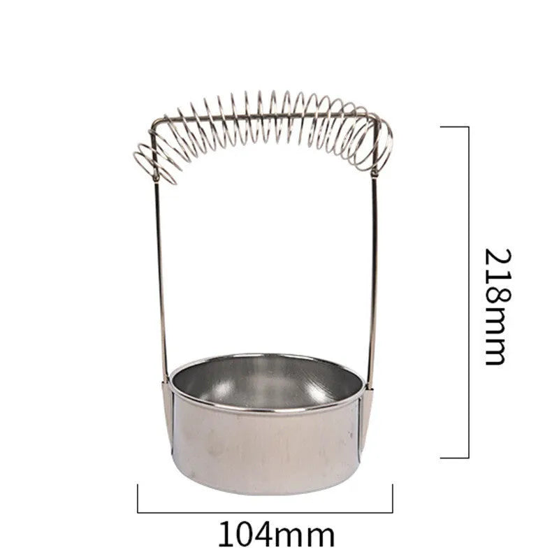 Silver stainless steel oil painting pen washer with a sprung metal clamp and leak plugs.