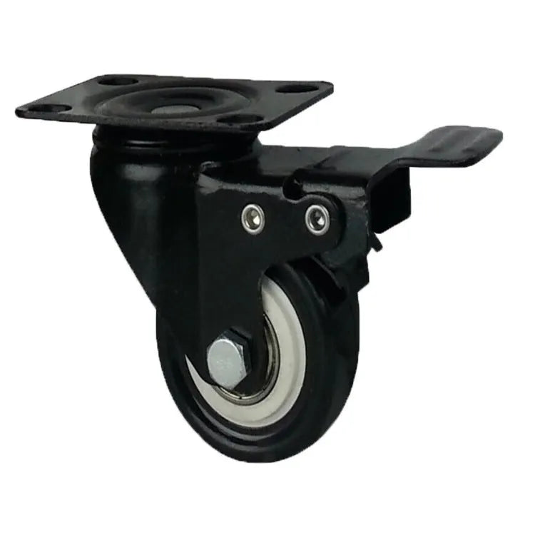 Red double bearing mute universal caster with flat bottom mounting on smooth floor