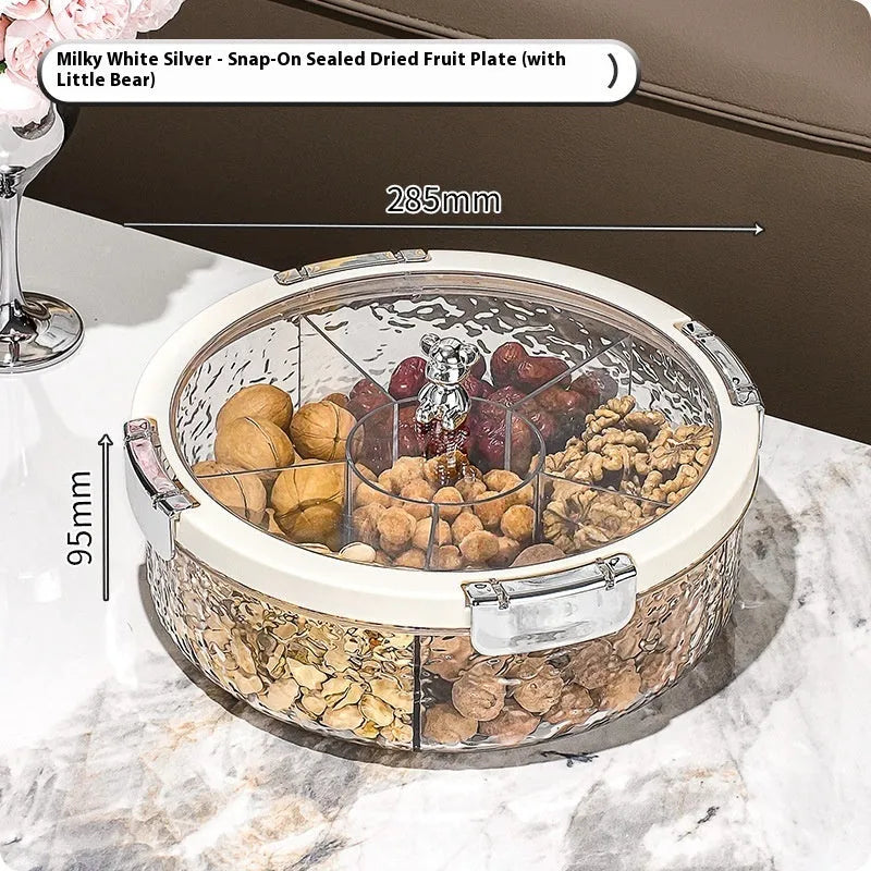 Light luxury sealed plastic candy box cover for dried fruit in milk silver colour