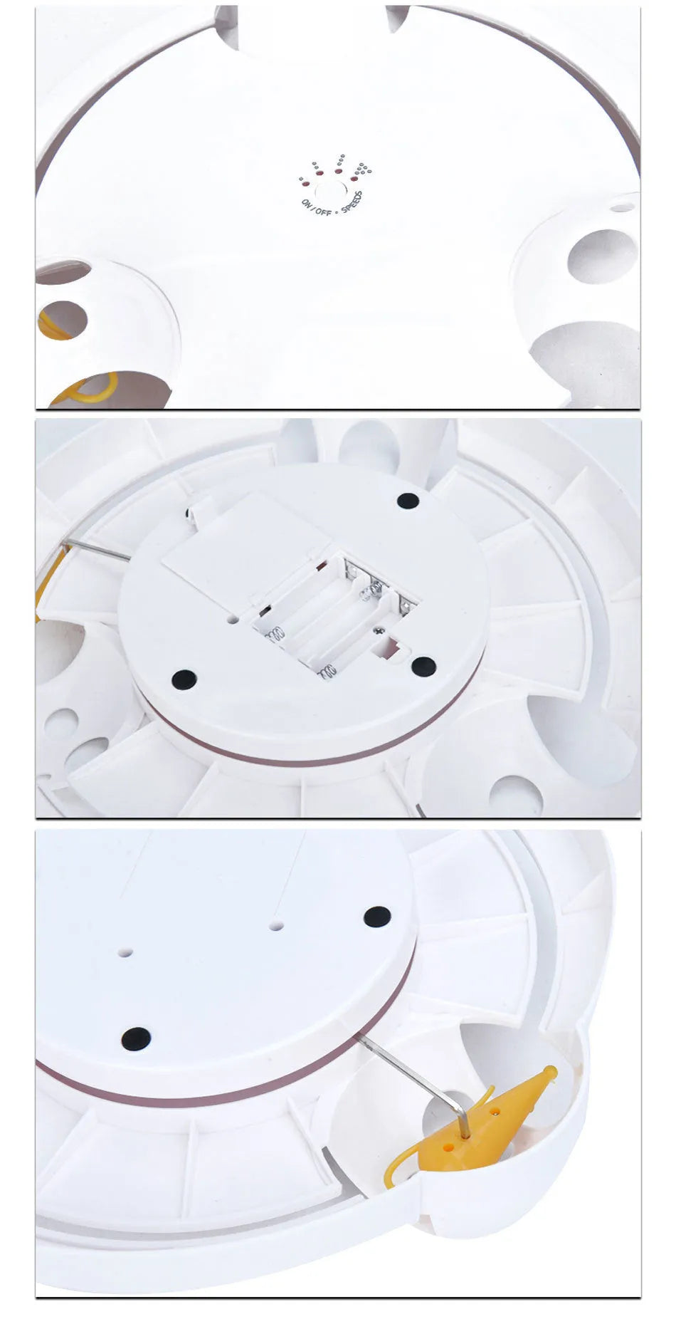 White electric cat toy turntable with mouse design on rotating ABS base, 32cm diameter