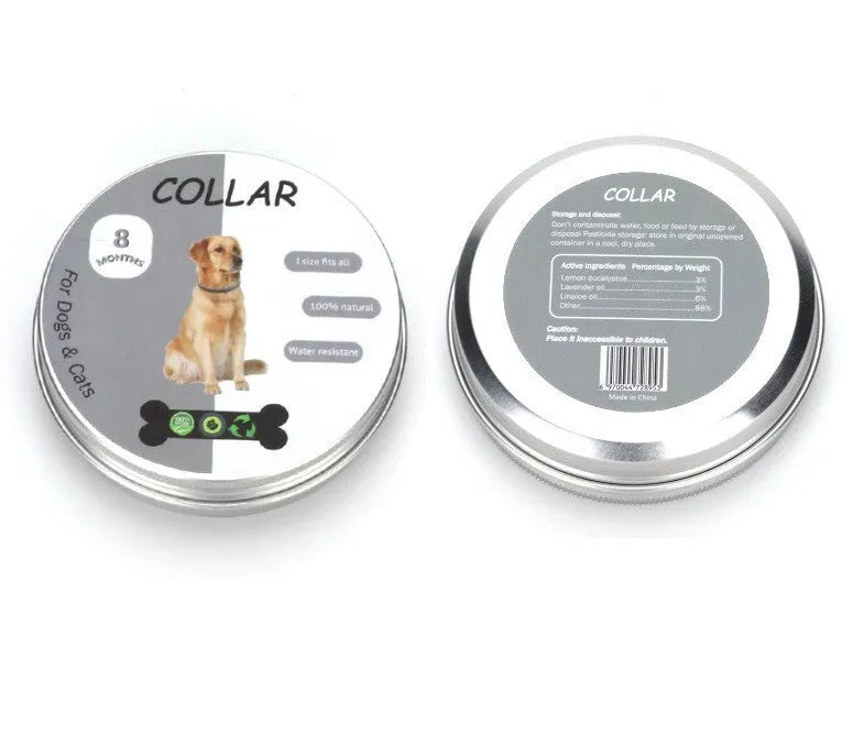 Adjustable silicone flea repellent collar for dog or cat in yellow on white background