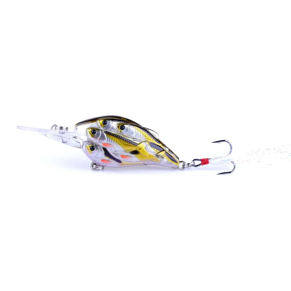 Fish feather design hard fishing bait lure measuring 7.5cm with floating construction for sea fishing