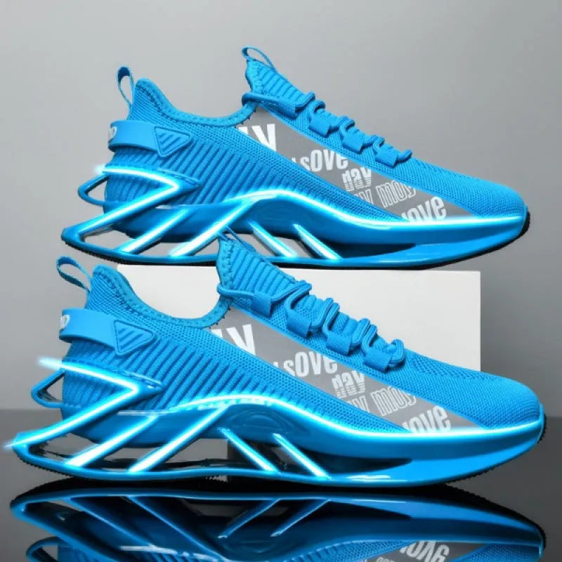 Men's fly woven mesh casual sports shoes in black, blue, red, and white colour options