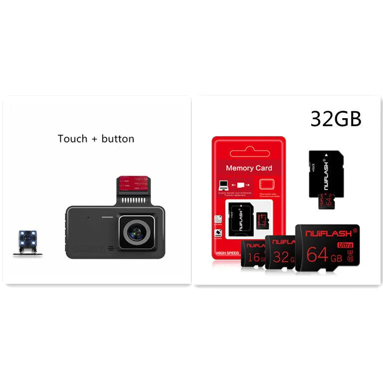 4-inch touch screen adhesive dashcam with dual lens for car security