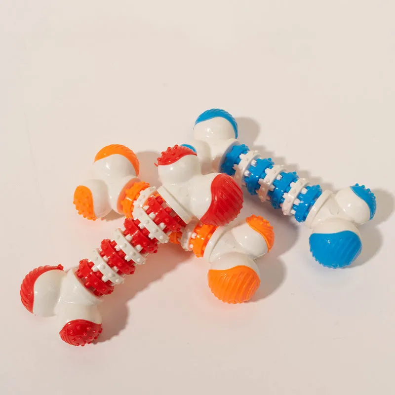 Blue bone-shaped interactive dog toy with treat compartment for small breed puppies