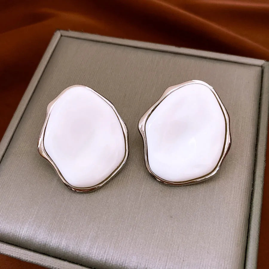 Silver Needle White irregular acrylic earrings for women, handmade drop style