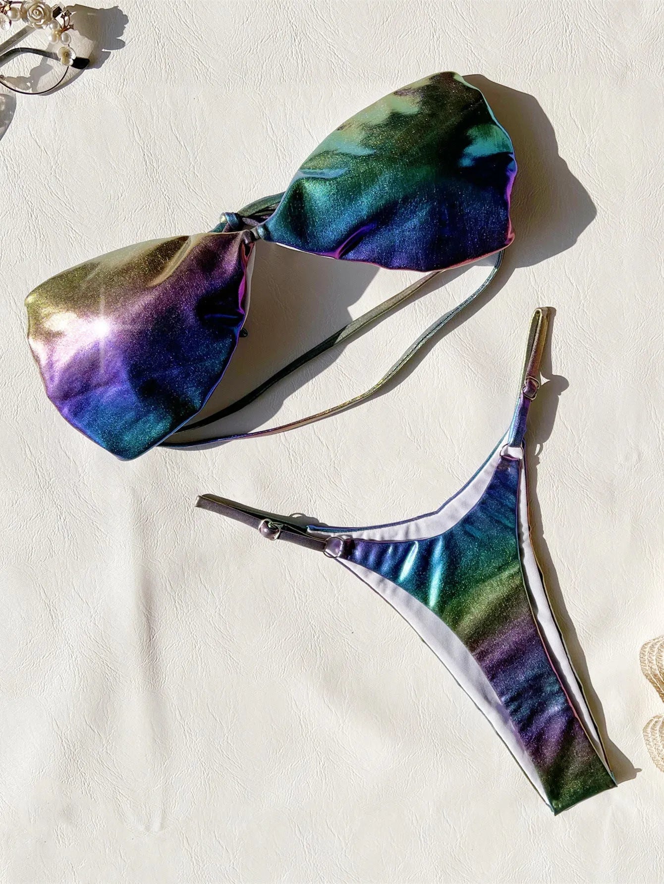 Gradient purple women's polyester bikini swimsuit